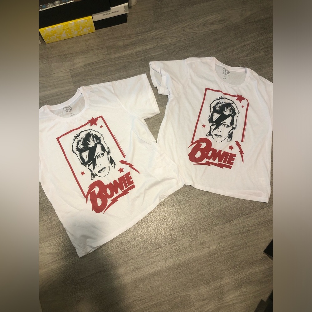 2 NWOT Chaser brand David Bowie Bolts Tees S